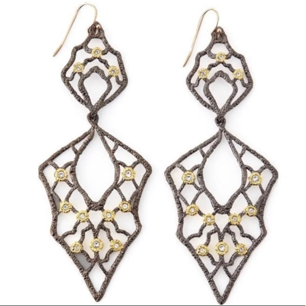 Alexis Bittar Dangling Lace Gunmetal Goldtone/Crystal Wire Earrings